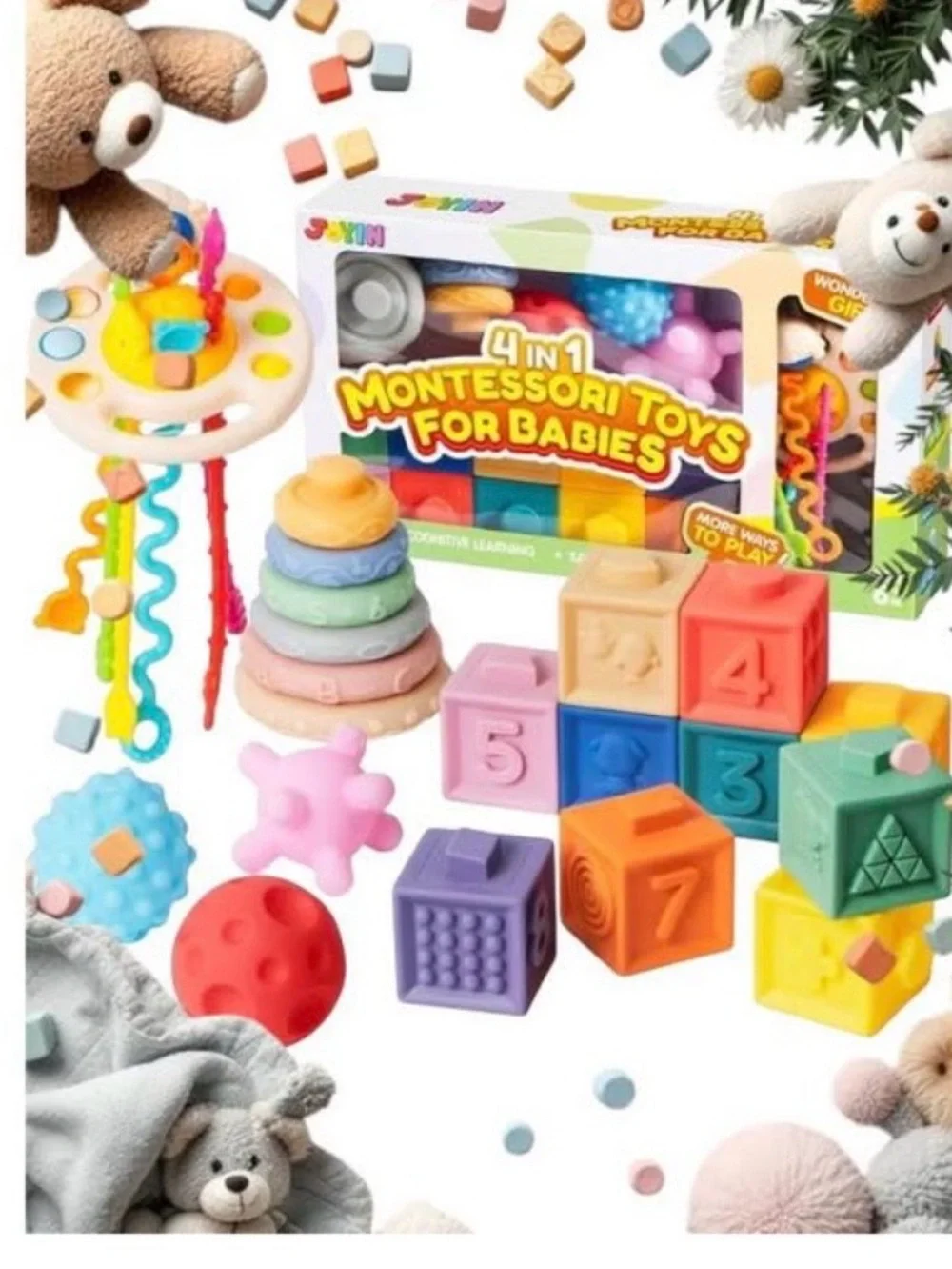 Montessori 4-in-1 Baby Activity Toy Set - Multicolor